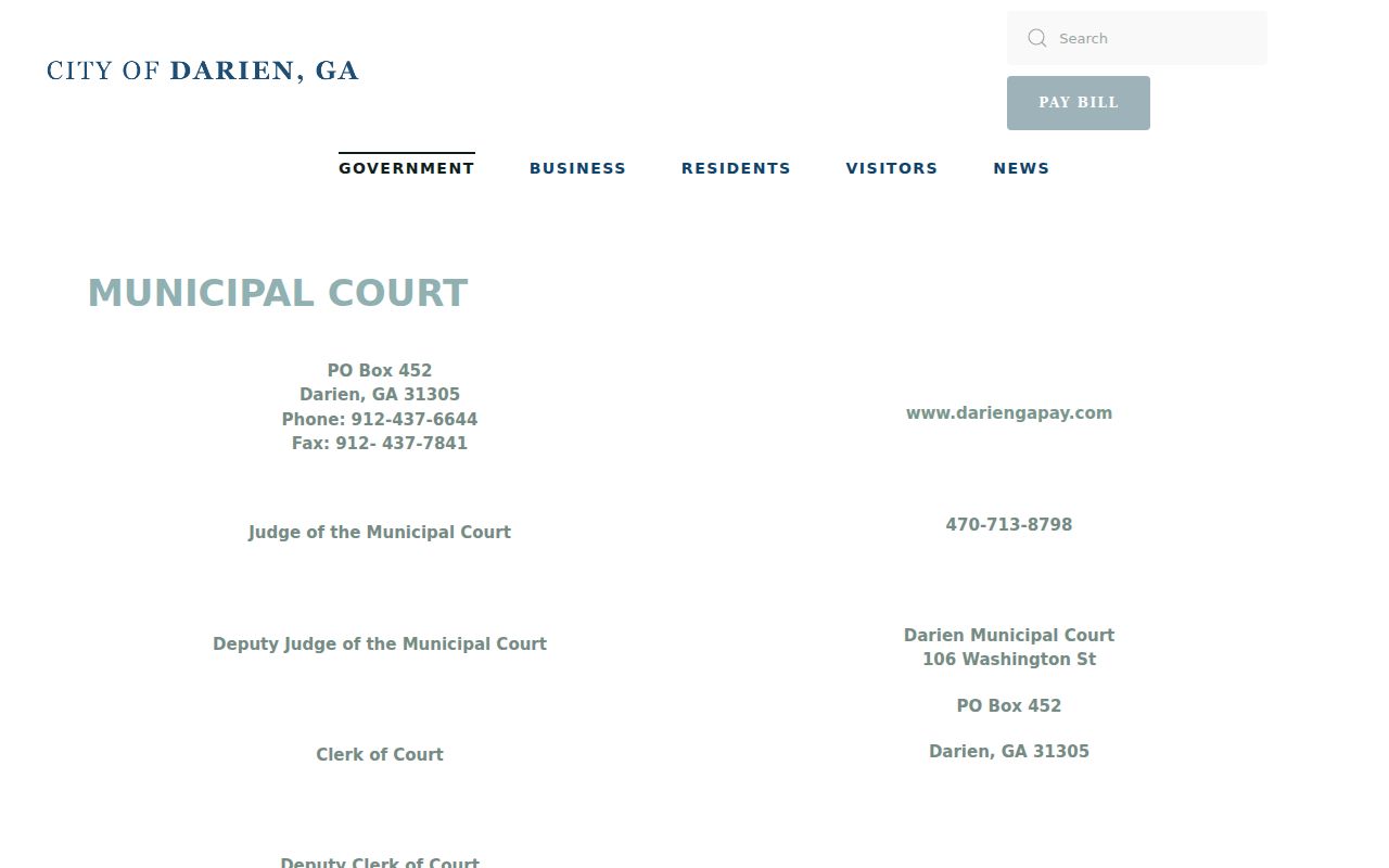 Official Darien Municipal Court page with city court contact and payment information