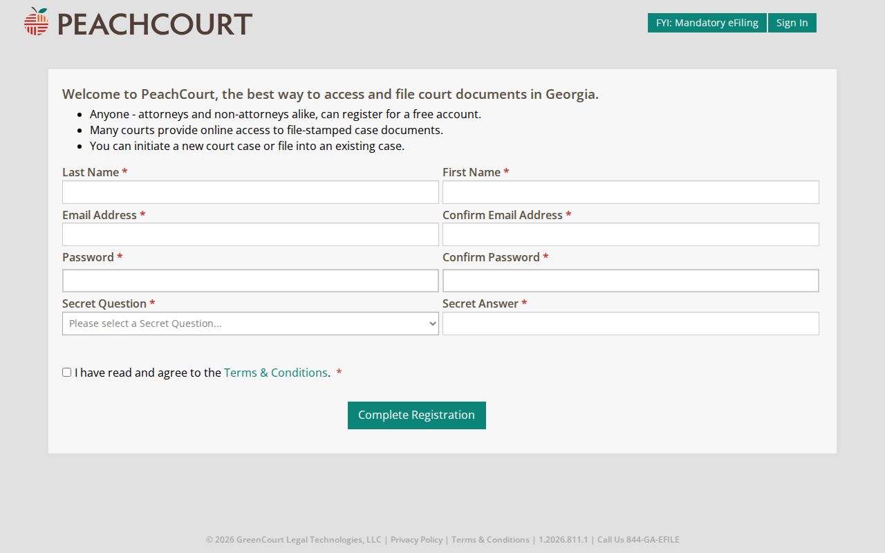 PeachCourt registration for McIntosh County court document access