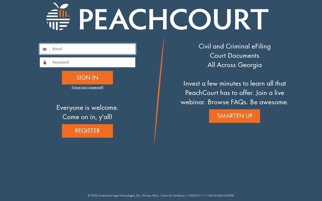PeachCourt account access screen for McIntosh County civil court filings