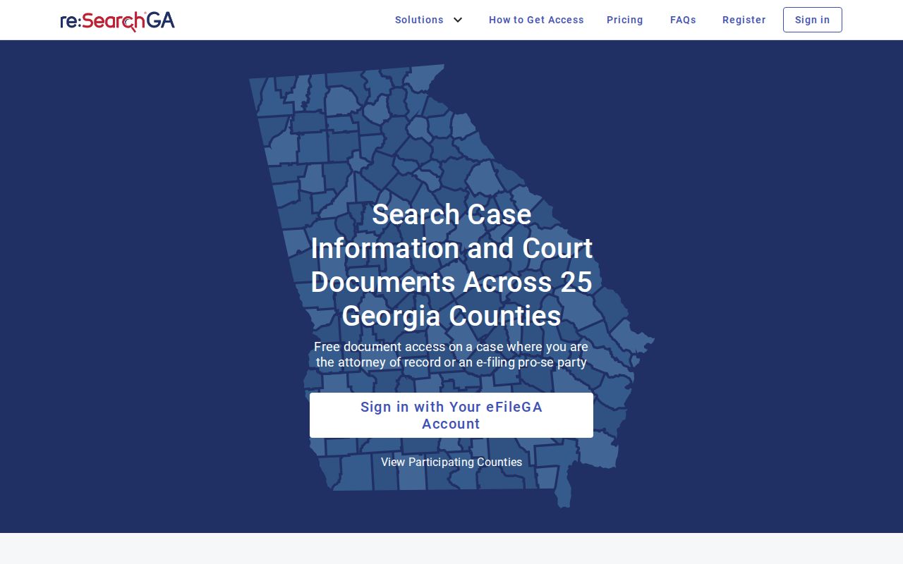re:SearchGA advanced search screen for McIntosh County civil court dockets