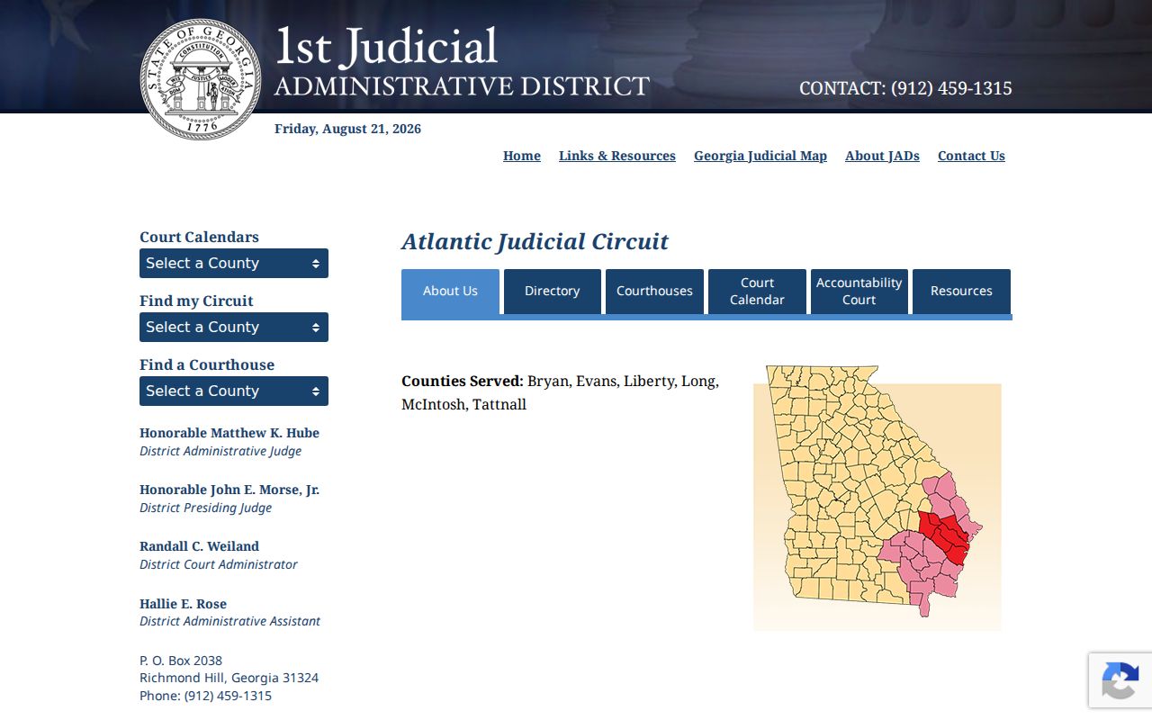Atlantic Judicial Circuit calendar notice for McIntosh County court dates