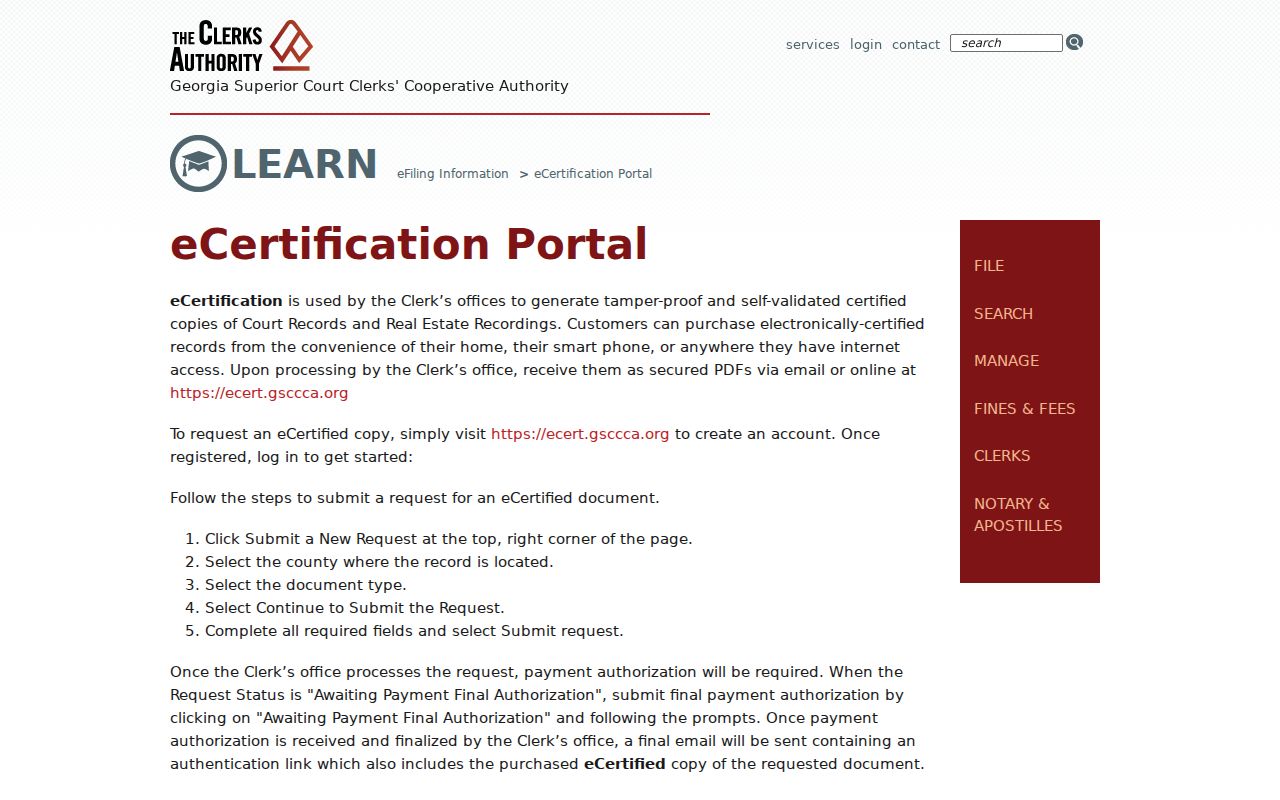 McIntosh County court records eCertification request guide