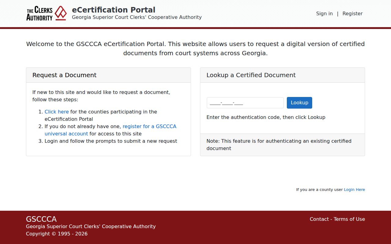 McIntosh County court case records eCertification home page