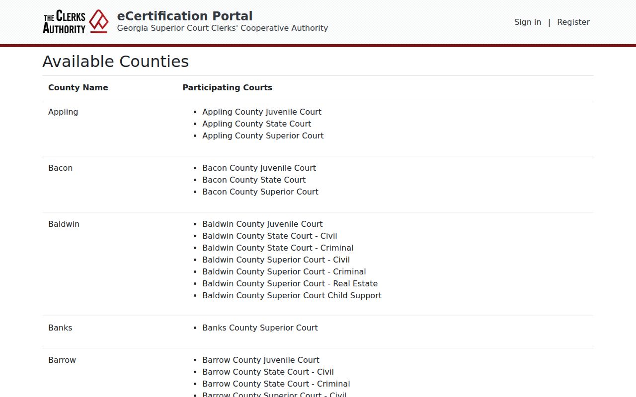 McIntosh County State Court records on eCertification list