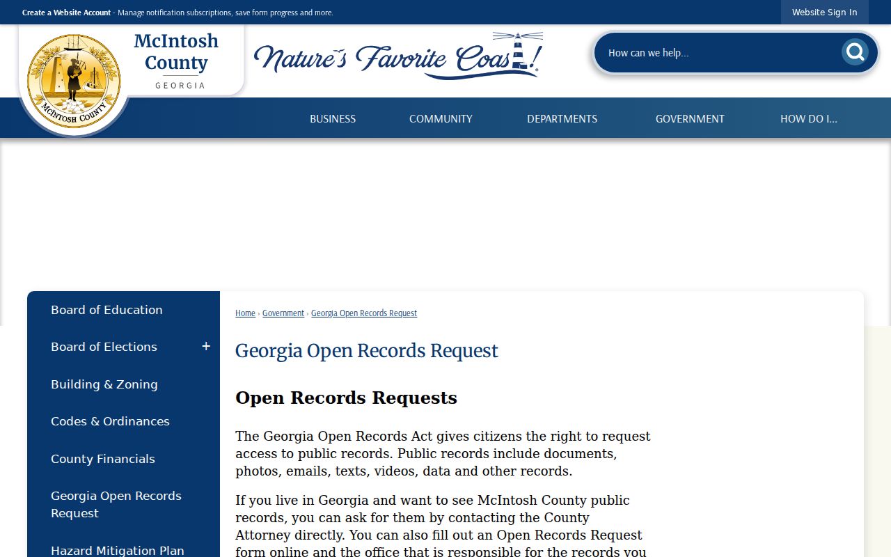 McIntosh County court records and local open-records instructions