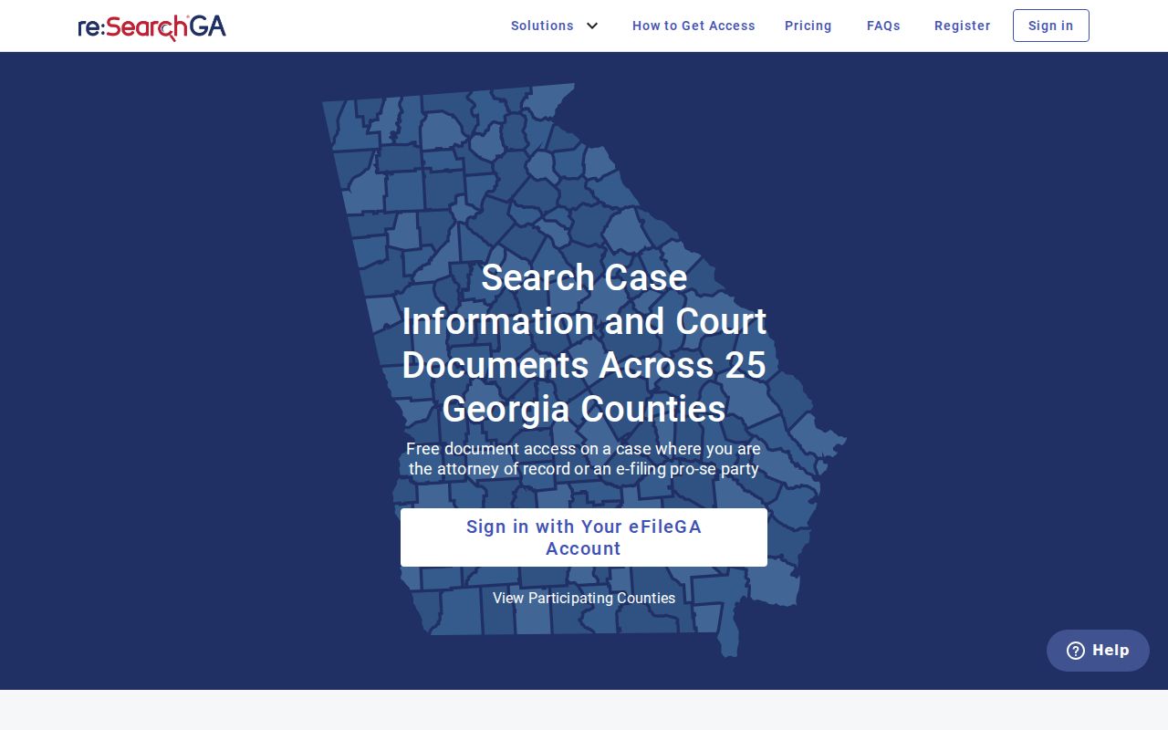 re:SearchGA access screen for McIntosh County criminal court docket searches