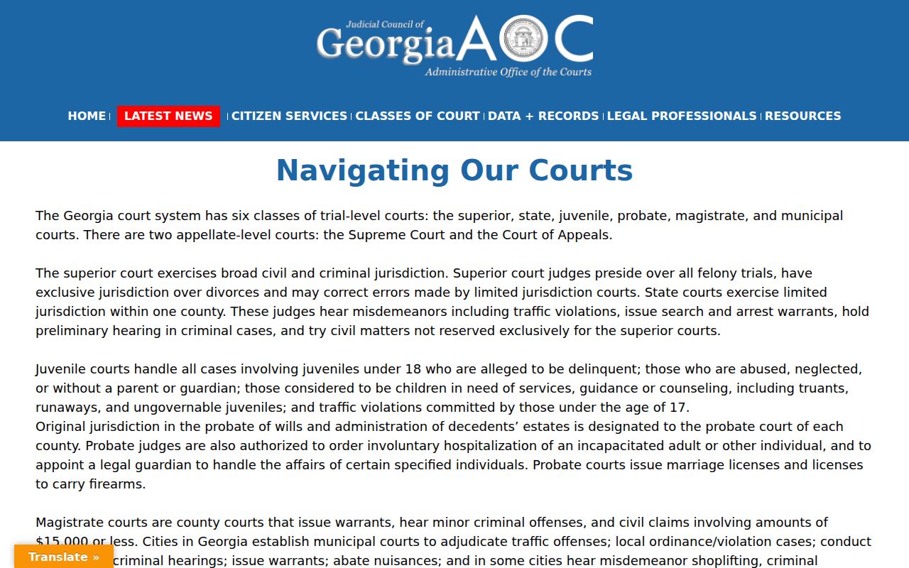 Georgia court hierarchy for routing McIntosh County court dockets