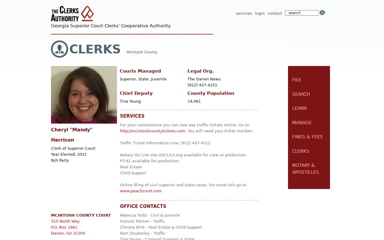 GSCCCA profile for the McIntosh County court docket clerk